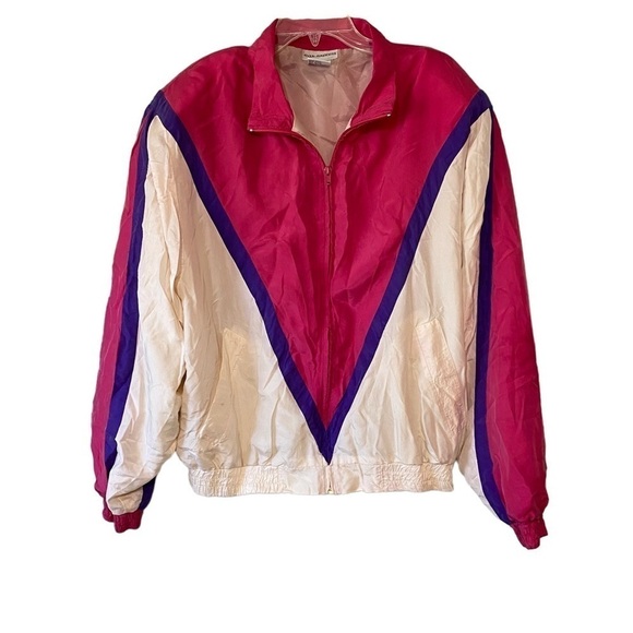 Vintage Silk 1980s Jacket Pink & White Sz XL - Picture 1 of 9